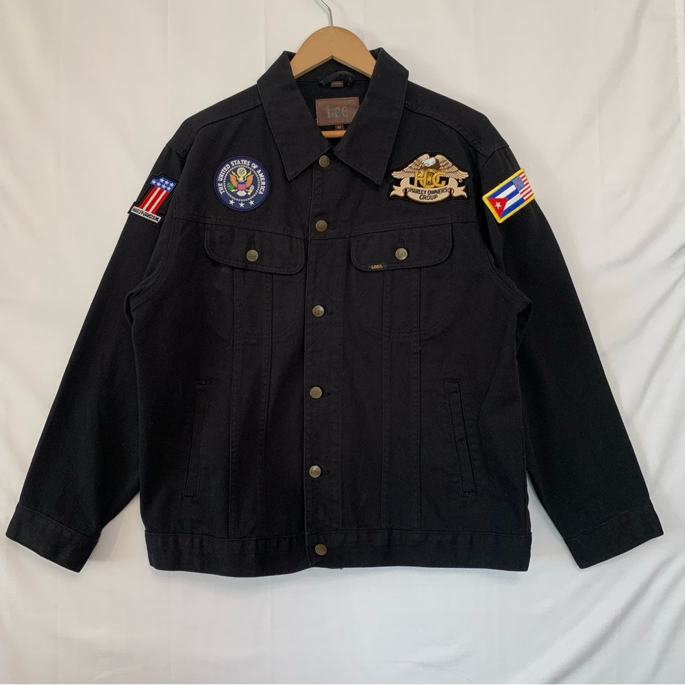 LEE Black Denim Jacket with Harley Davidson Patches Size Medium